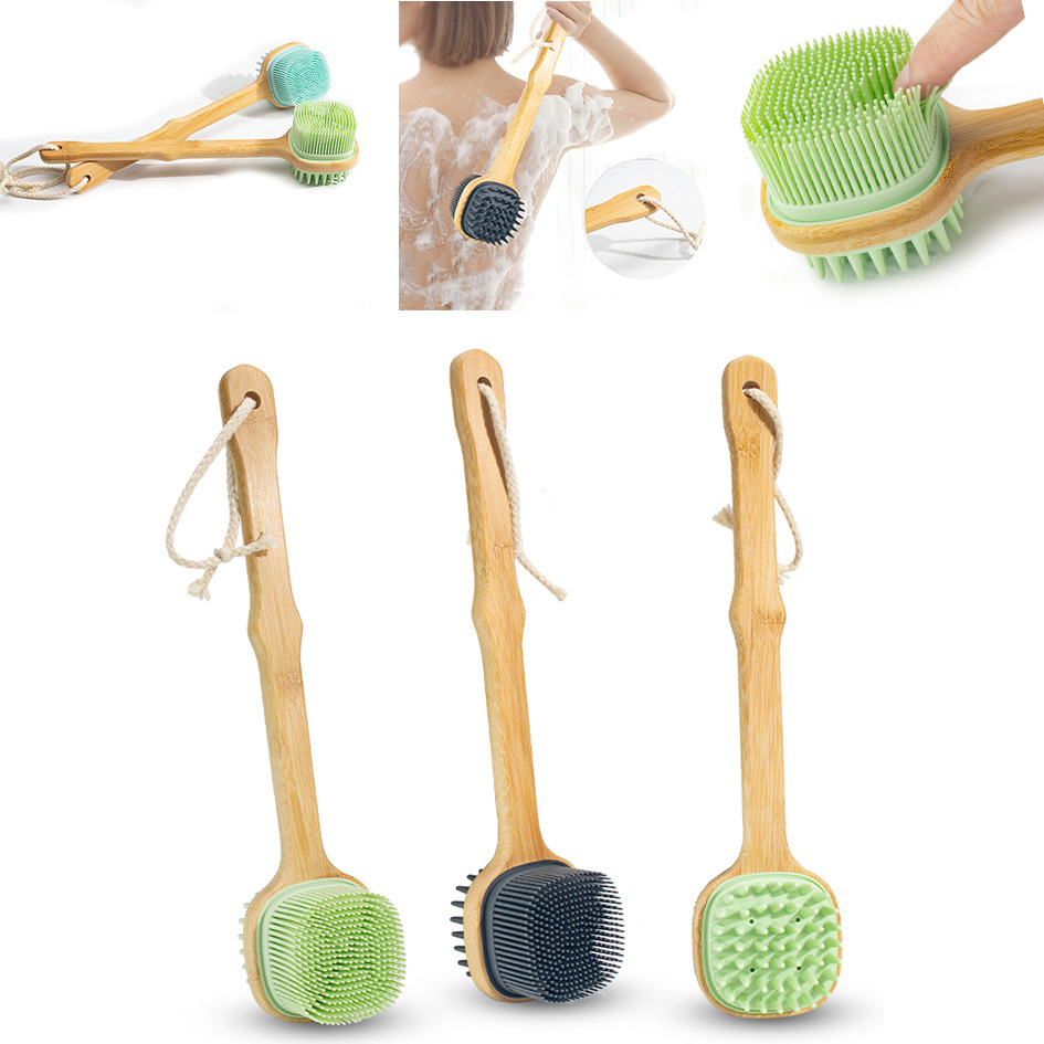 Versatile body scrubber con maniglia di bambù lunga